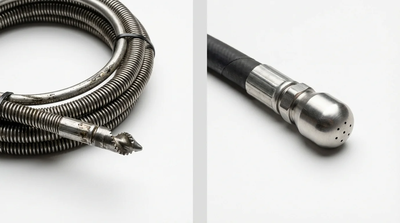 Drain snake cable and hydro jetting nozzle used for drain cleaning in Salem, VA
