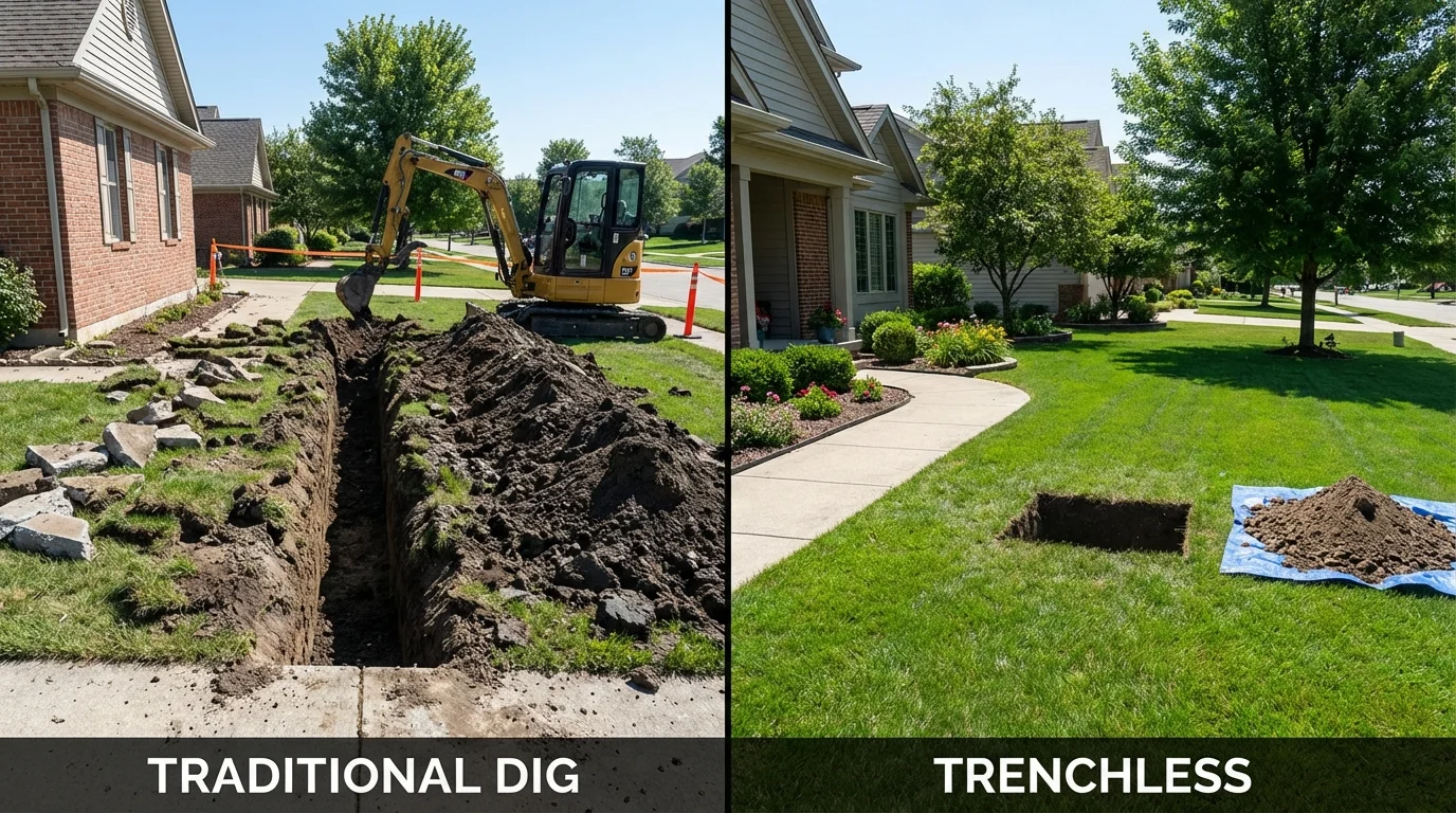 Trenchless sewer repair with minimal yard damage versus traditional excavation in Salem, VA
